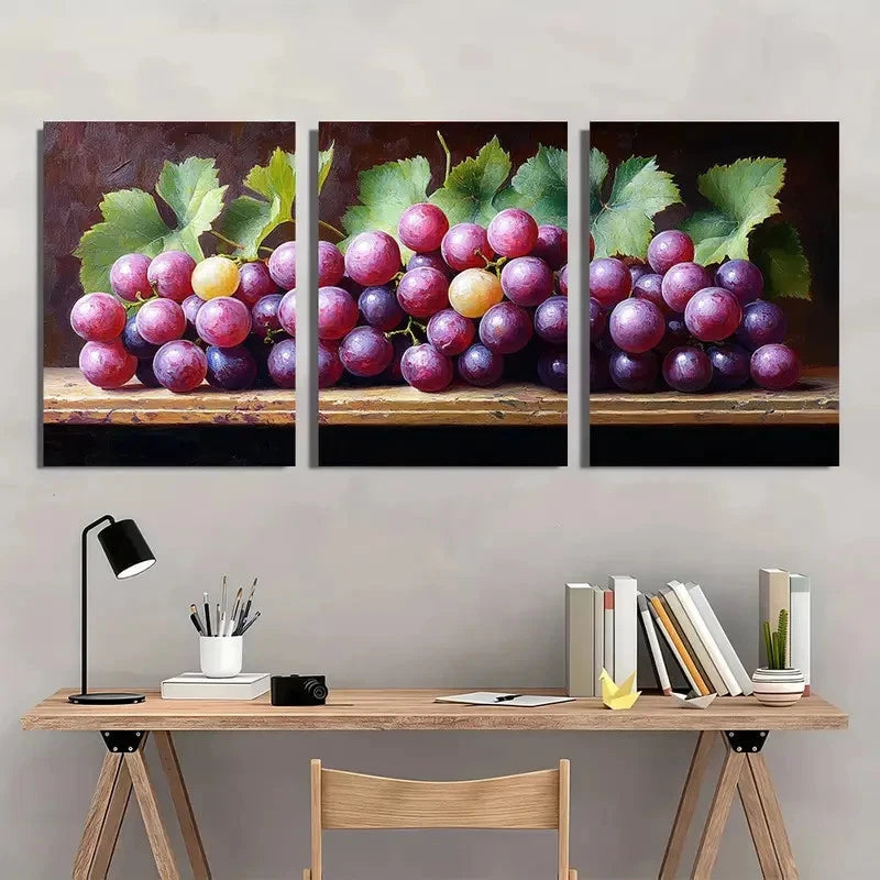 3pcs Bunch Of Grapes Décor Perfect Wall Art Set Canvas Framed 40x60cm - High Quality Print 100% Australian Made Wall Canvas Ready to Hang