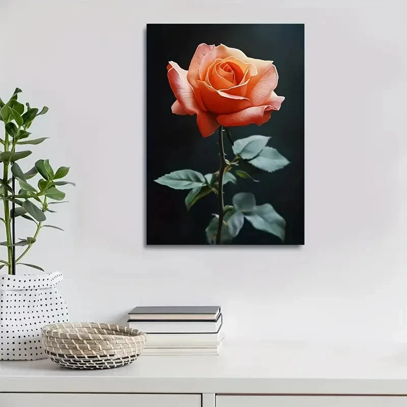Vibrant Orange Rose Painting 40x60cm Metal Print Ready to Hang