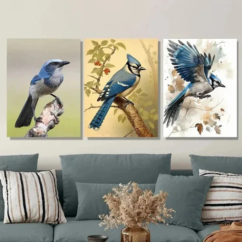 3pcs Beautiful Bird Colorful Bird Paintings Wall Art Set Canvas Unframed - High Quality Print 100% Australian Made Wall Canvas