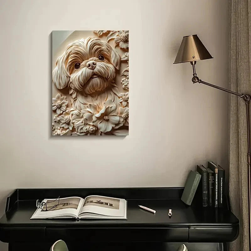 Shih Tzu Dog Surrounded by Heart Painting  40x60cm Metal Print Ready to Hang