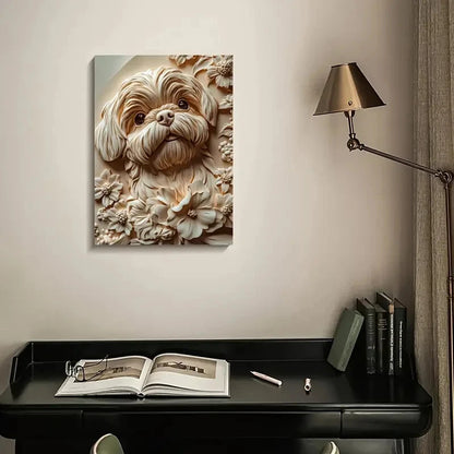 Shih Tzu Dog Surrounded by Heart Painting  40x60cm Metal Print Ready to Hang