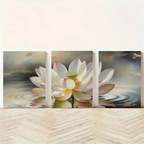 3pcs Serene for Lotus Flower & Watercolor Wall Art Set Canvas Unframed - High Quality Print 100% Australian Made Wall Canvas