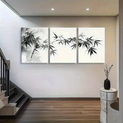 3pcs Bamboo Branch Black and White Perfect Wall Art Set Canvas Framed 40x60cm - High Quality Print 100% Australian Made Wall Canvas Ready to Hang