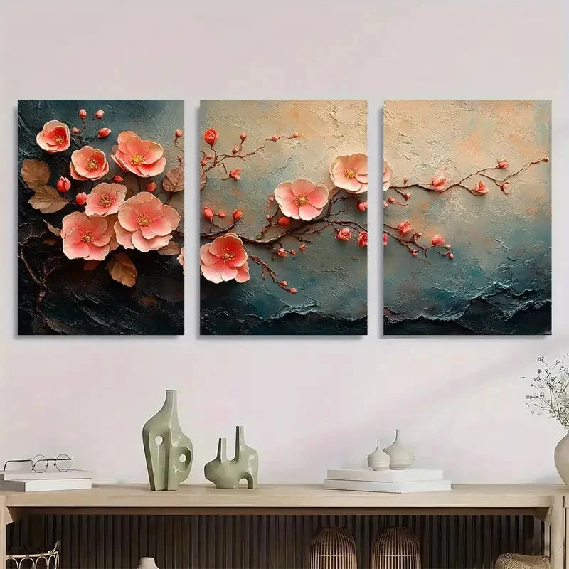3pcs Pink Vine & Cherry Blossom Modern Perfect Wall Art Set Canvas Framed 40x60cm - High Quality Print 100% Australian Made Wall Canvas Ready to Hang