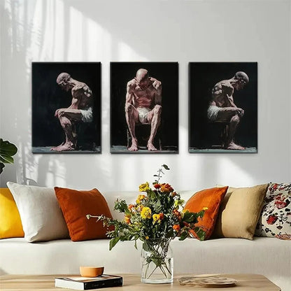 3pcs Thoughtful Man Emotional Figure Perfect Wall Art Set Canvas Framed 40x60cm - High Quality Print 100% Australian Made Wall Canvas Ready to Hang