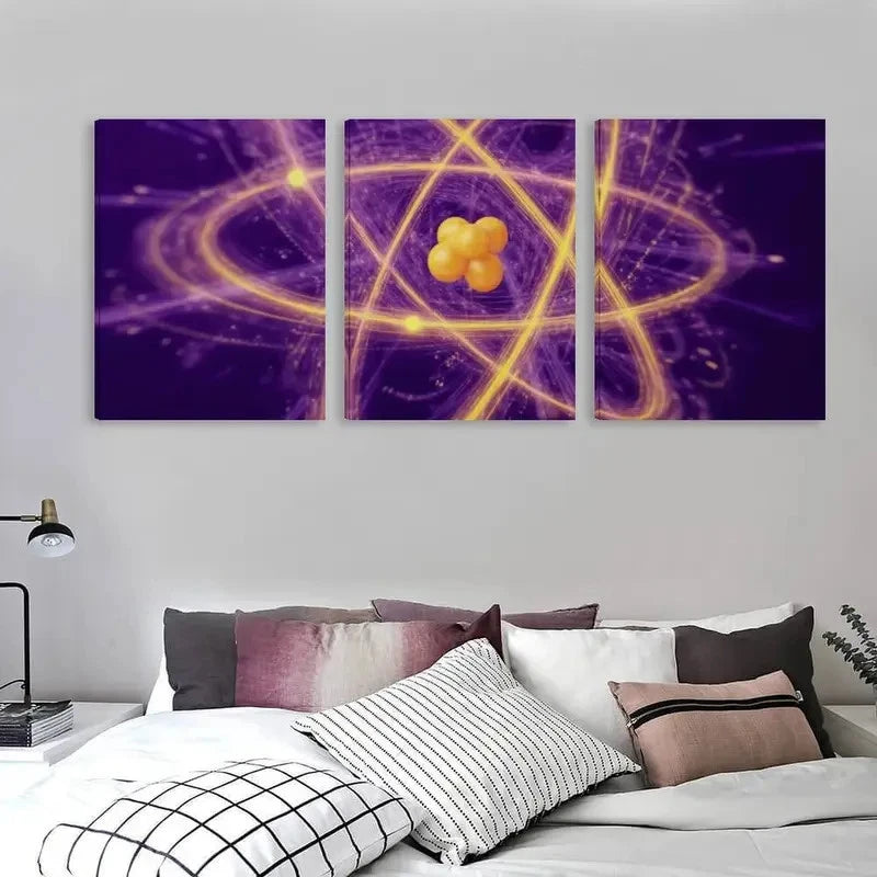 3pcs Quantum Physics And The Atomic World Wall Art Set Canvas Framed 40x60cm - High Quality Print 100% Australian Made Wall Canvas Ready to Hang
