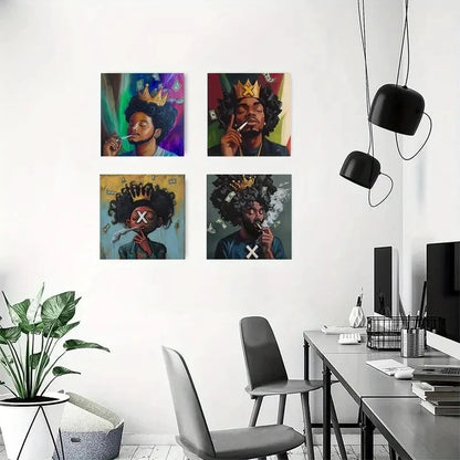 4pcsAfrocentric Black Male Street Wall Art Canvas Framed
