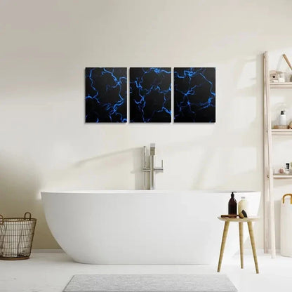 3pcs Blue And Black Strip Lines Metal Print Ready to Hang Art