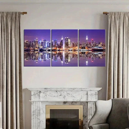 3pcs Night View Skyline & Buildings Wall Art Set Canvas Framed 40x60cm - High Quality Print 100% Australian Made Wall Canvas Ready to Hang