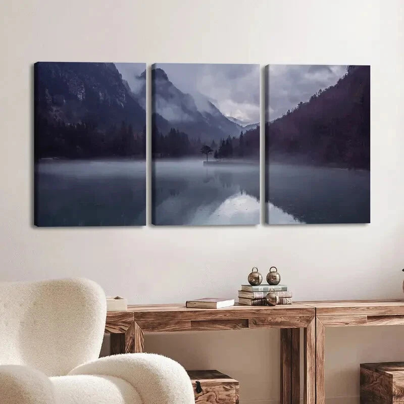 3pcs Mist Over Mountain Lake Décor Perfect Wall Art Set Canvas Framed 40x60cm - High Quality Print 100% Australian Made Wall Canvas Ready to Hang