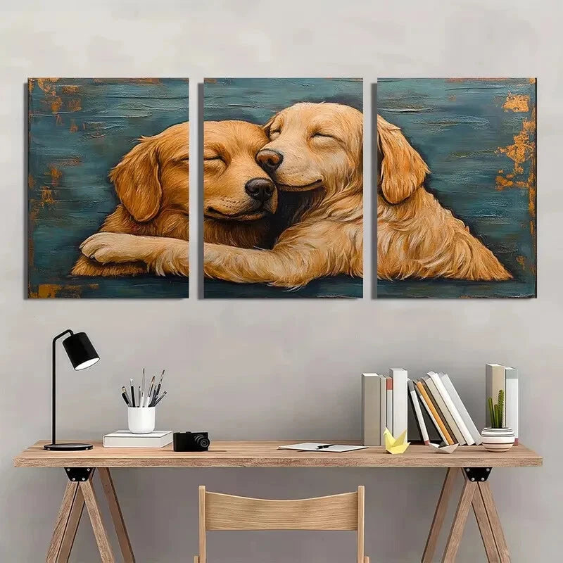 3pcs Rustic Happy Golden Retrievers Metal Print Ready to Hang Art