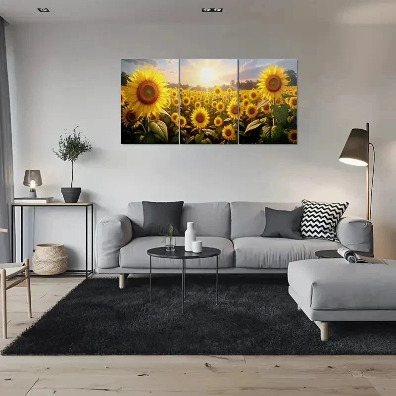 3pcs Sunflower Field Nature Landscape Metal Print Ready to Hang Art