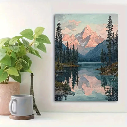 Beautiful Vintage Tranquil Lake Landscape Painting 40x60cm Metal Print Ready to Hang