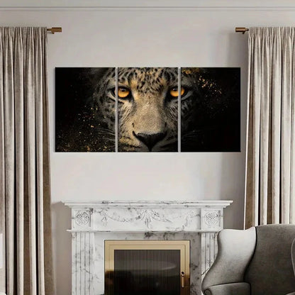 3pcs Leopard Portrait Golden Eyes Abstract Metal Print Ready to Hang Art