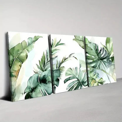 3pcs Abstract Elegant Green Plants Canvas Unframed - High Quality Print 100% Australian Made Wall Canvas