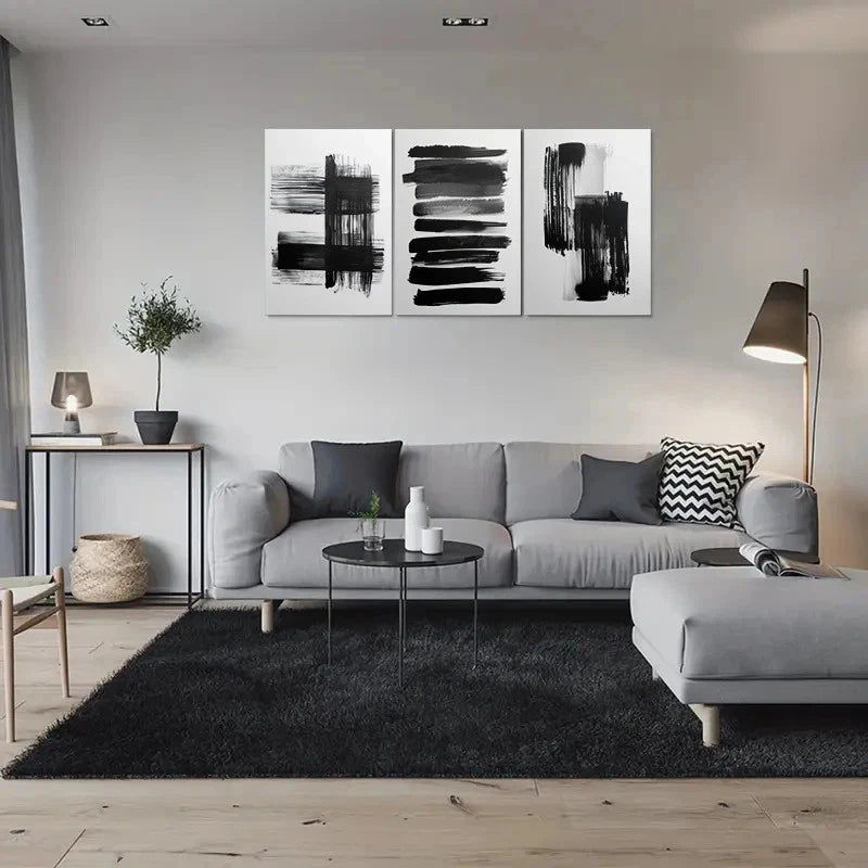 3pcs Modern Abstract Black and White Metal Print Ready to Hang Art