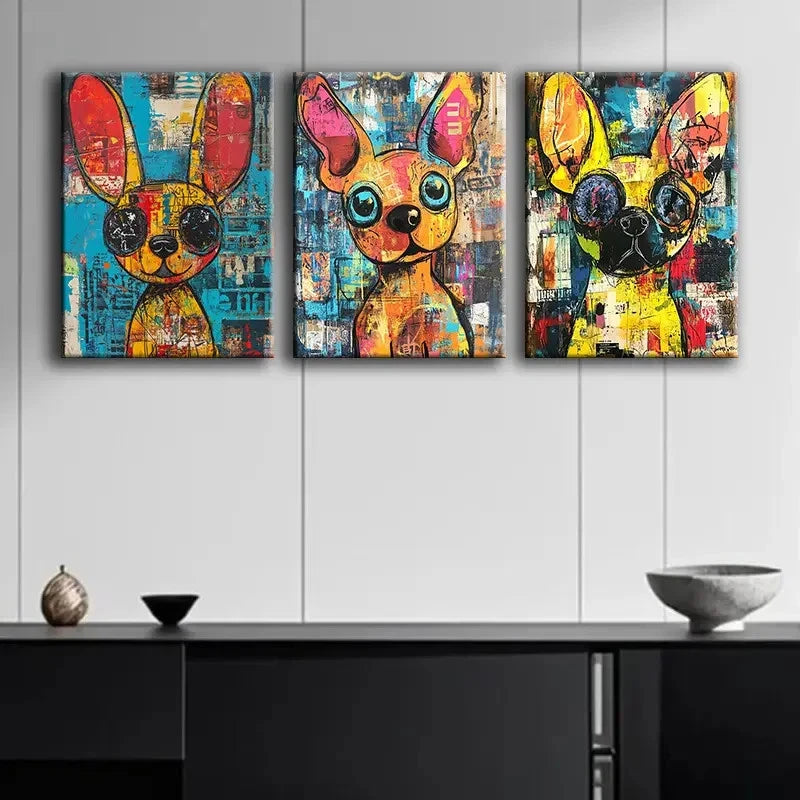 3pcs Colourful Basquiat Inspired Dog Metal Print Ready to Hang Art