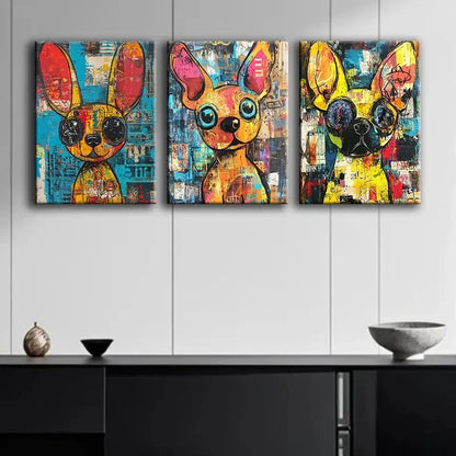 3pcs Colourful Basquiat Inspired Dog Metal Print Ready to Hang Art