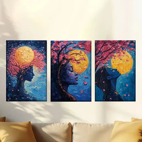 3pcs Charming Moonlight & Cherry Blossom Wall Art Set Canvas Unframed – High Quality Print 100% Australian Made Wall Canvas