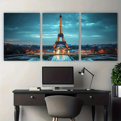 3pcs Vivid Blue Sky & Golden Illuminated Perfect Wall Art Set Canvas Framed 40x60cm - High Quality Print 100% Australian Made Wall Canvas Ready to Hang