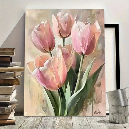 Vintage Pink Tulips Botanical Painting  40x60cm Metal Print Ready to Hang