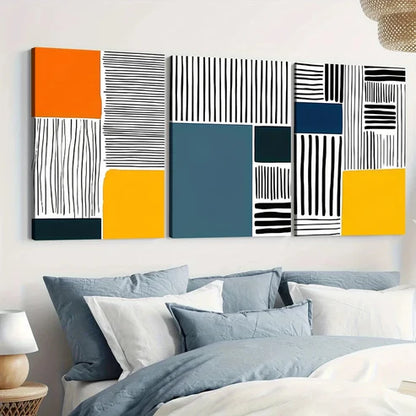3pcs Abstract Modern Style Elegant Black Blocks Art Set Canvas Unframed - High Quality Print 100% Australian Made Wall Canvas