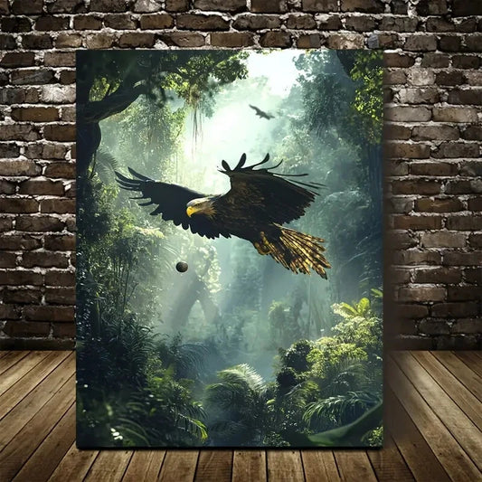 Eagle Playing with Ball In Jungle Scene 40x60cm Metal Print Ready to Hang