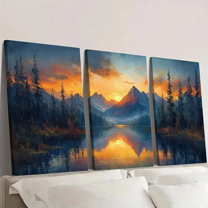 3pcs Twilight Mountain Land Sunset, Pine SP  Wall Art Set Canvas Framed 60x90cm - High Quality Print 100% Australian Made Wall Canvas Ready to Hang