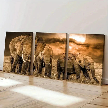 3pcs African Savanna Elephant Modern Wall Art Set Canvas Framed 40x60cm - High Quality Print 100% Australian Made Wall Canvas Ready to Hang
