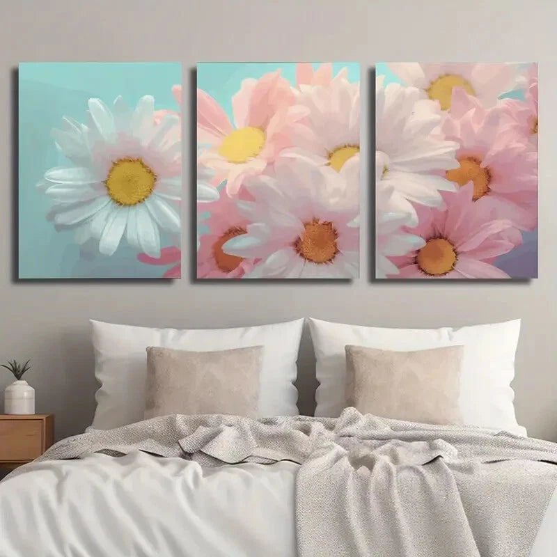 3pcs Vibrant Pink & White Daisies Décor Perfect Wall Art Set Canvas Framed 40x60cm - High Quality Print 100% Australian Made Wall Canvas Ready to Hang