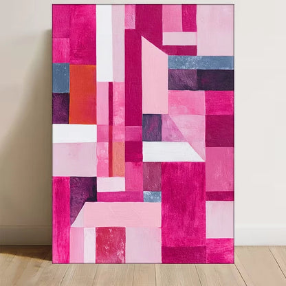 Abstract Geometric Pink Red Purple Blue White Painting 60x90cm Metal Print Ready to Hang