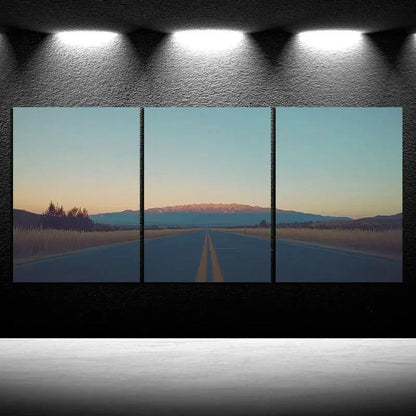 3pcs Sunset Glow Road Trio Mountain Metal Print Ready to Hang Art - Bella Home Decor