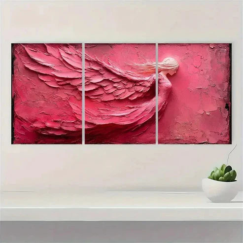 3pcs Pink & Red Textured Wall Art Canvas Unframed - High Quality Print 100% Australian Made Wall Canvas