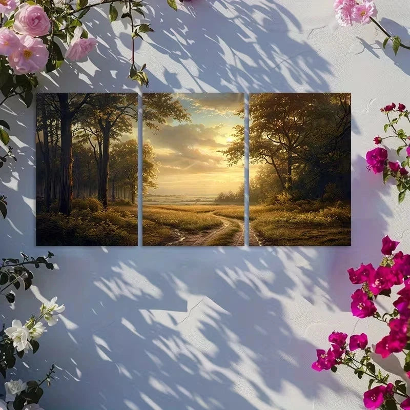 3pcs Landscape of a Colorful Forest Metal Print Ready to Hang Art