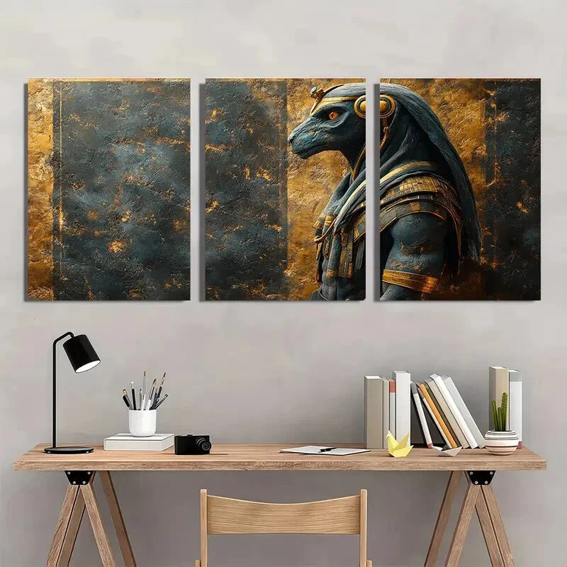 3pcs Egyptian God with Golden Accents Metal Print Ready to Hang Art