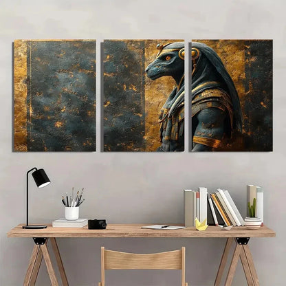 3pcs Egyptian God with Golden Accents Metal Print Ready to Hang Art