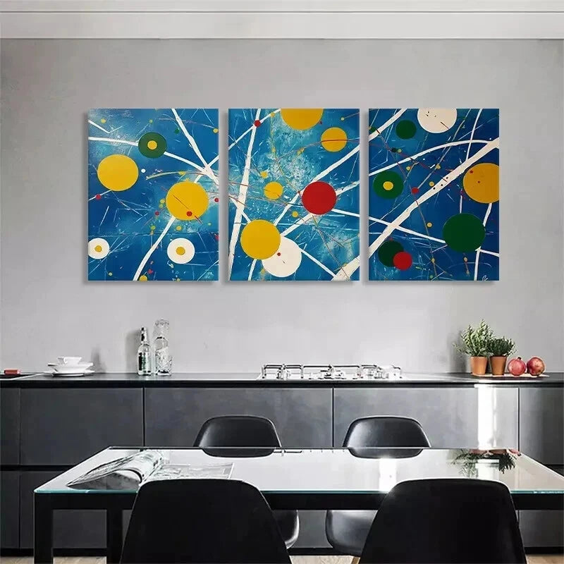 3pcs Colorful Circles and Lines Bold Perfect Wall Art Set Canvas Framed 40x60cm - High Quality Print 100% Australian Made Wall Canvas Ready to Hang