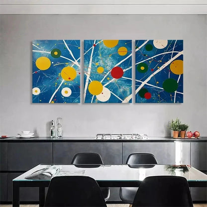 3pcs Colorful Circles and Lines Bold Perfect Wall Art Set Canvas Framed 40x60cm - High Quality Print 100% Australian Made Wall Canvas Ready to Hang