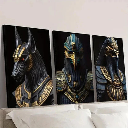 3pcs Black & Golden Pharaoh & Anubis Wall Art Canvas Unframed - High Quality Print 100% Australian Made Wall Canvas