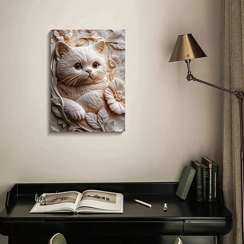 Scottish Fold Cat Among Heart Shaped Painting 40x60cm Metal Print Ready to Hang
