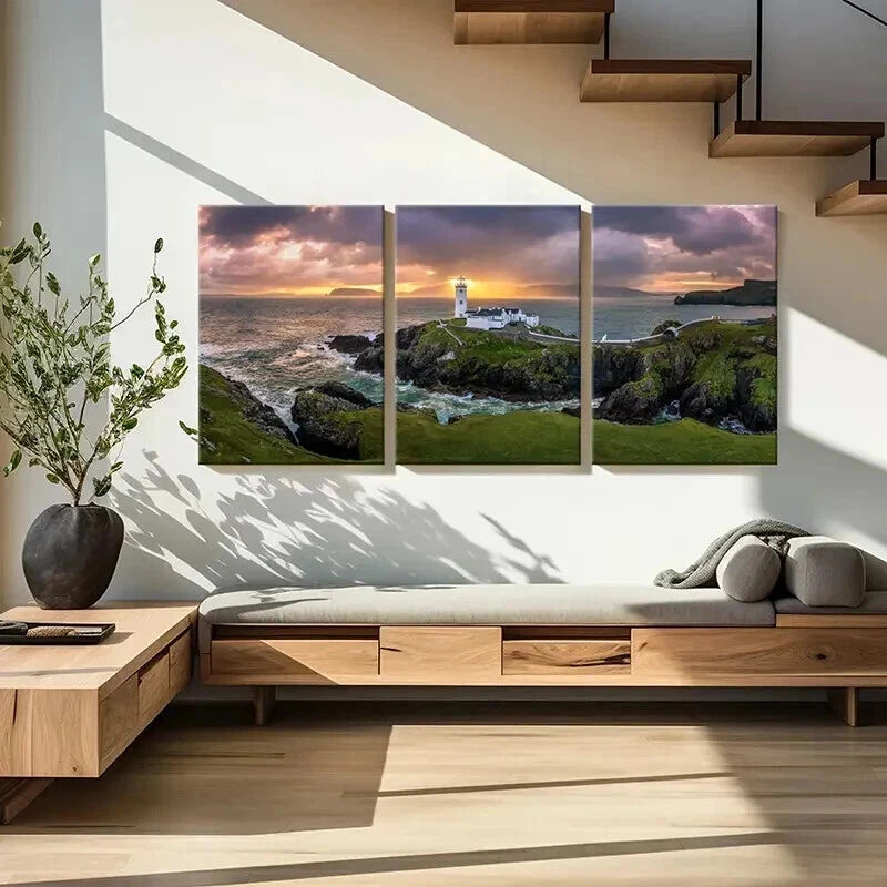 3pcs Irish Coast Scenery Fanad Head Lighthouse Wall Art Set Canvas Framed 40x60cm - High Quality Print 100% Australian Made Wall Canvas Ready to Hang