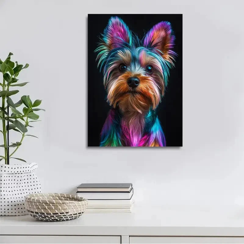 Beautiful Colorful Yorkshire Terrier Painting 40x60cm Metal Print Ready to Hang