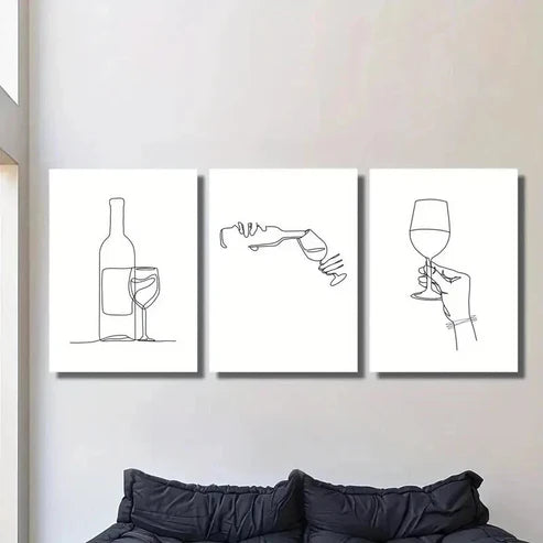 3pcs Minimalist Wine Bottle and Wine Glass Wall Art Canvas Unframed – High Quality Print 100% Australian Made Wall Canvas
