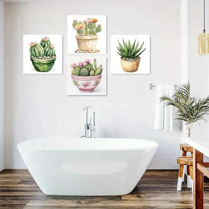 4pcs Cactus & Succulent Canvas Wall Art Canvas Framed