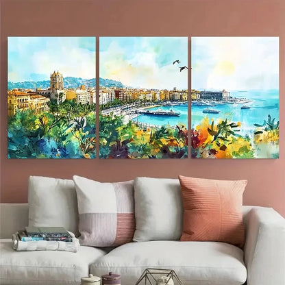 3pcs Malaga Cityscape Spain Landscape Perfect Wall Art Set Canvas Framed 40x60cm - High Quality Print 100% Australian Made Wall Canvas Ready to Hang