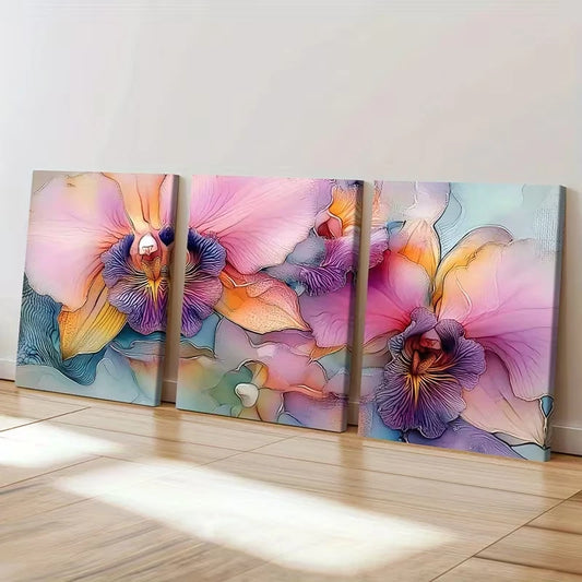 3pcs Elegant Orchid Vibrant Abstract  Wall Art Set Canvas Framed 60x90cm - High Quality Print 100% Australian Made Wall Canvas Ready to Hang