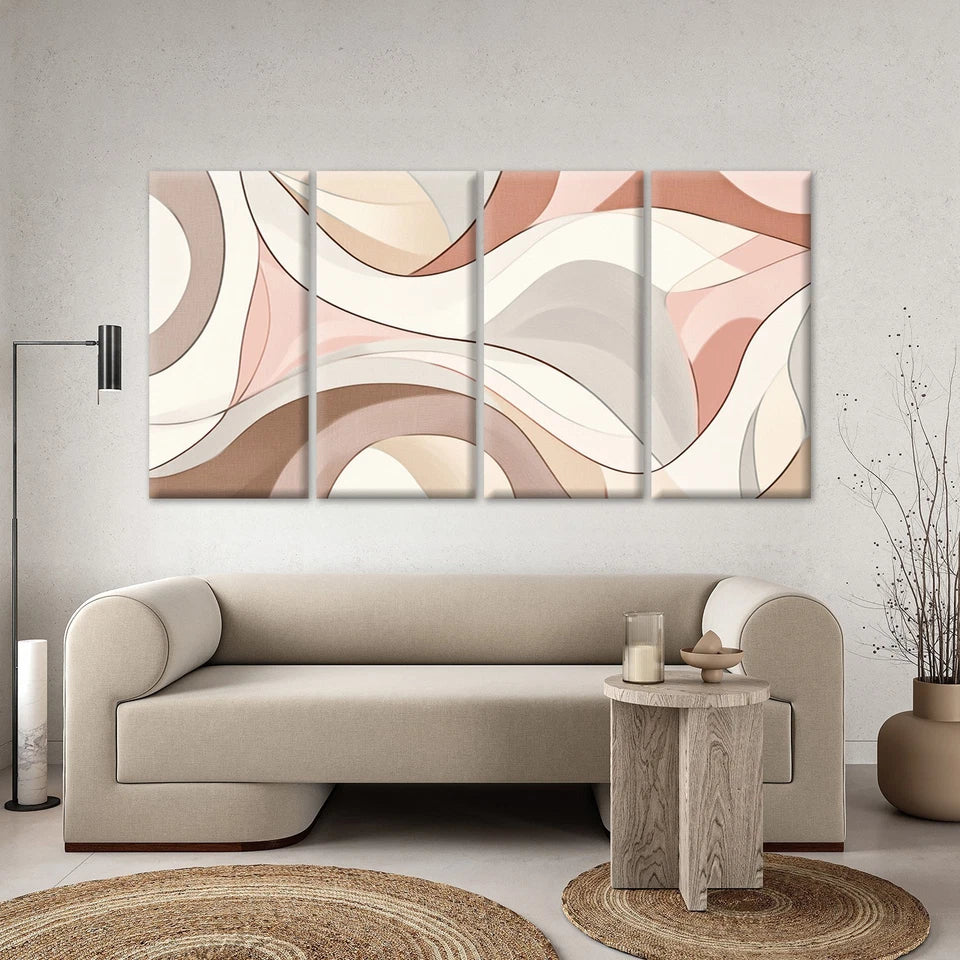 4pcs Modern Abstract Pastel Neutral Waves Wall Art Canvas Framed 45x80cm - High Quality Print 100% Australian Made Wall Canvas Ready to Hang