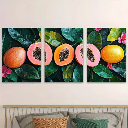 3pcs Maximalist Art, Papaya Metal Print Ready to Hang Art