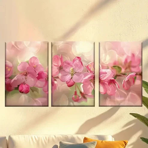 3pcs Charming Pink Cherry Blossoms Wall Art Canvas Unframed - High Quality Print 100% Australian Made Wall Canvas