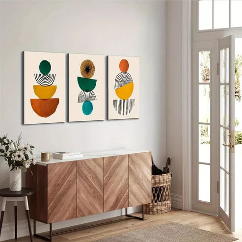 3pcs Abstract Mid-Century Modern Geometric Wall Art Set Canvas Framed 60x90cm - High Quality Print 100% Australian Made Wall Canvas Ready to Hang